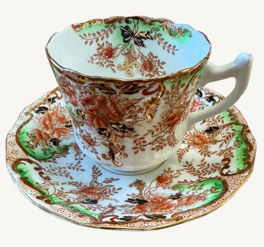 Antique Sutherland China England Imari Teacup & Saucer c1900 William Hudson